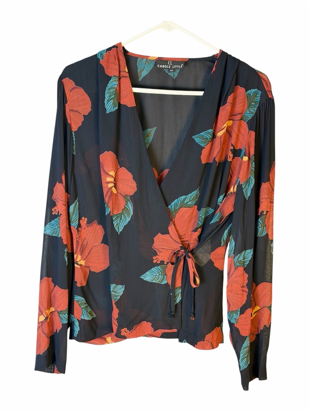 Carole Little Black Floral Side Tie Top